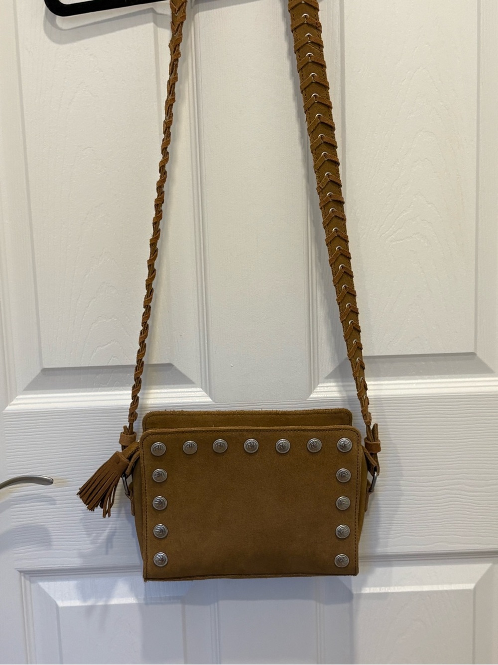 Zara trafaluc faux Suede Studded Crossbody Bag in Brown A23